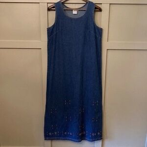 Parsley & Sage Denim Maxi Dress Beaded Hem 100% Cotton Sleeveless Size Medium